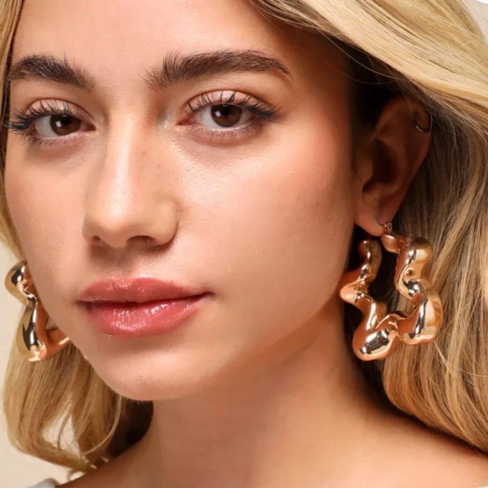 Gold Oversized Wavy Hoop Statement Earrings | NWOT